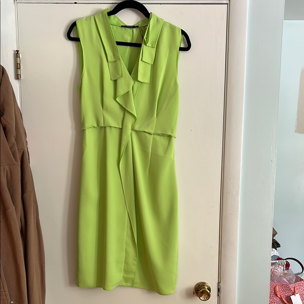 Tahari Green Ruffled Asymmetrical Sheath Dress
